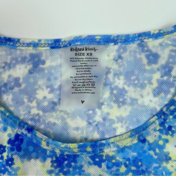 Kulani Kinis Sheer Blue Yellow Floral Swim Top Cover Sz XS - Picture 4 of 5